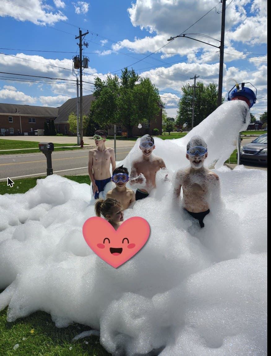 Kids in foam wearing goggles