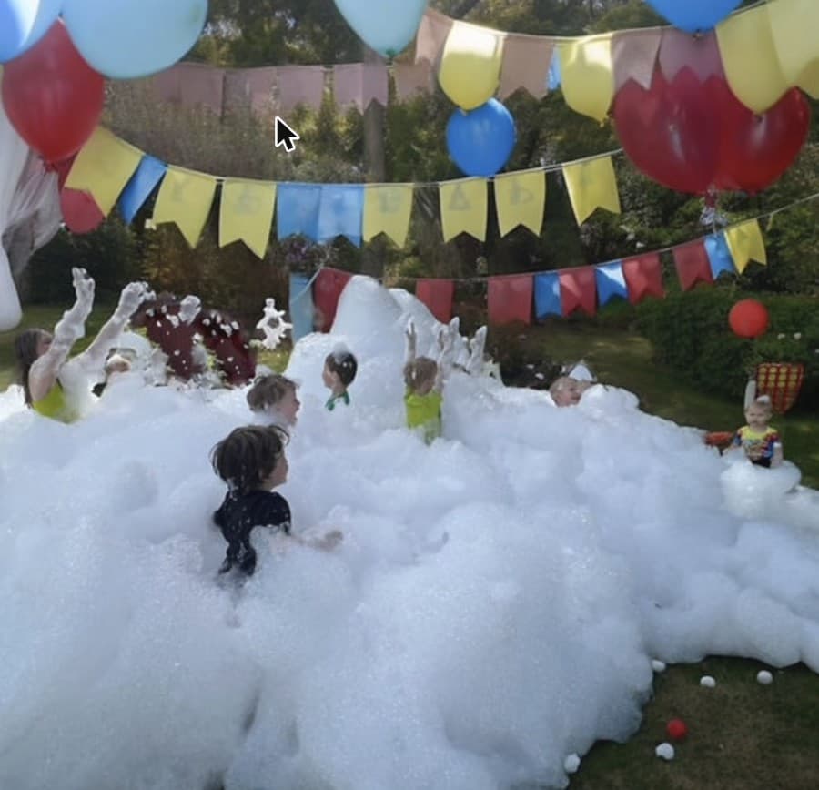 Foam party with balloon archway