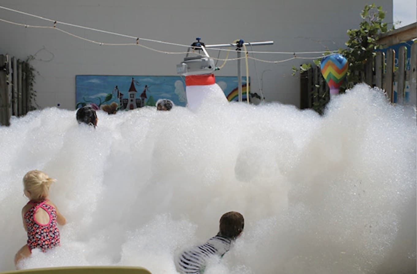 Foam machine spraying fresh foam